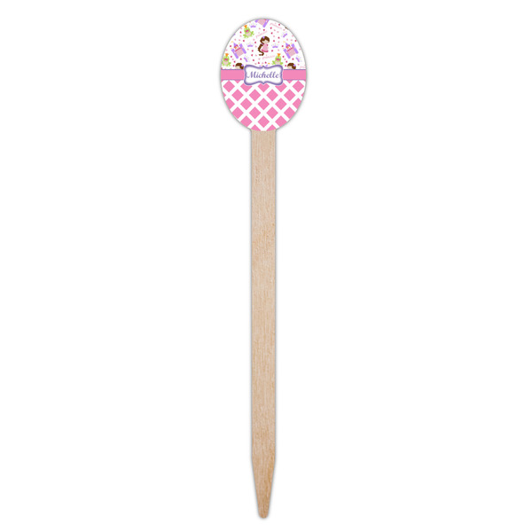 Princess & Diamond Print Wooden Food Pick - Oval - Single Pick