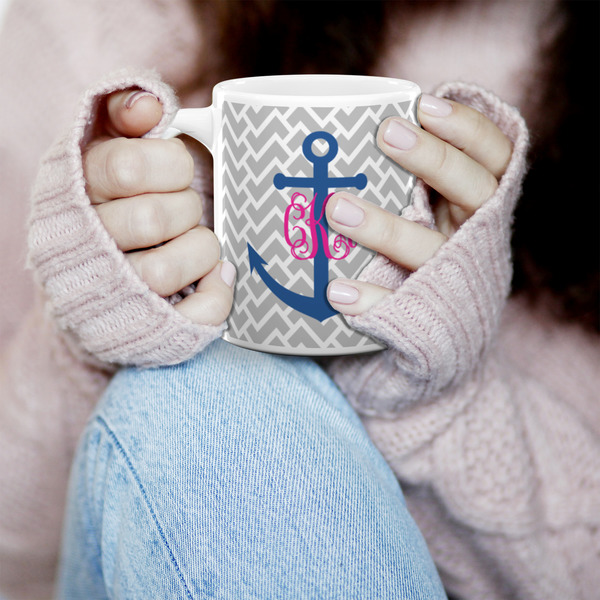 Monogram Anchor 11oz Coffee Mug - LIFESTYLE