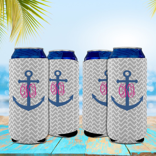 Monogram Anchor 16oz Can Sleeve - Set of 4 - LIFESTYLE