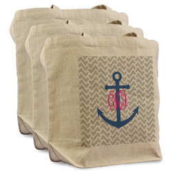 Monogram Anchor Reusable Cotton Grocery Bags - Set of 3