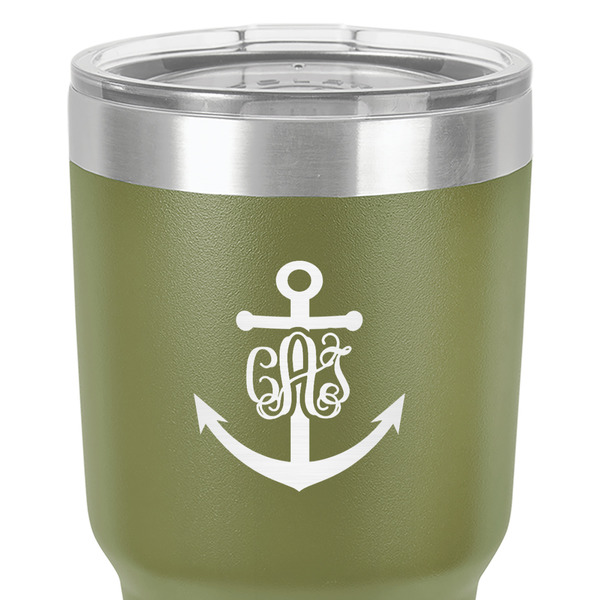 Monogram Anchor 30 oz Stainless Steel Ringneck Tumbler - Olive - Close Up