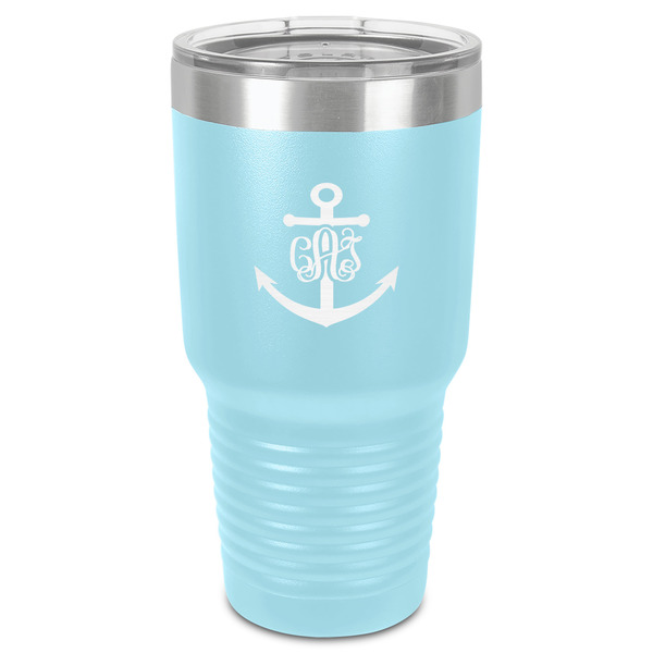 Custom Monogram Anchor 30 oz Stainless Steel Tumbler - Teal - Single-Sided