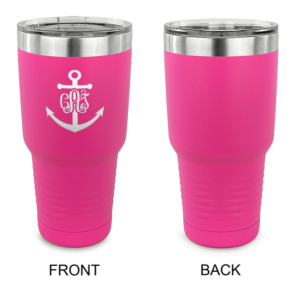 Monogram Anchor 30 oz Stainless Steel Ringneck Tumblers - Pink - Single Sided - APPROVAL