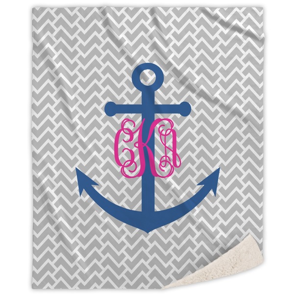 Custom Monogram Anchor Sherpa Throw Blanket - 50"x60" (Personalized)