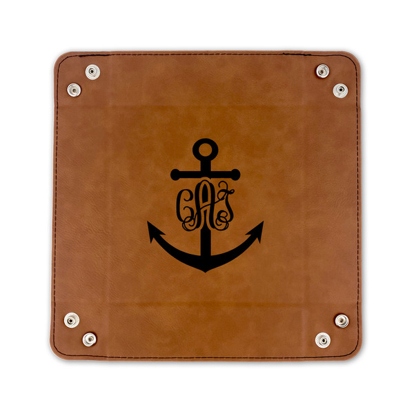 Monogram Anchor 6" x 6" Leatherette Snap Up Tray - FLAT FRONT