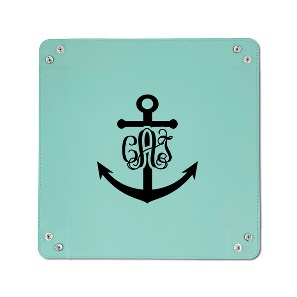 Monogram Anchor 6" x 6" Teal Leatherette Snap Up Tray - APPROVAL