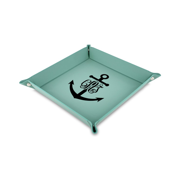 Custom Monogram Anchor 6" x 6" Teal Faux Leather Valet Tray