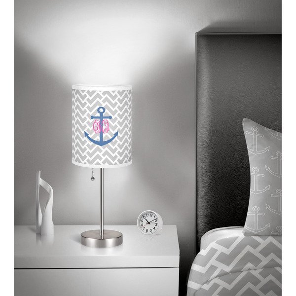 Monogram Anchor 7 inch drum lamp shade - in room