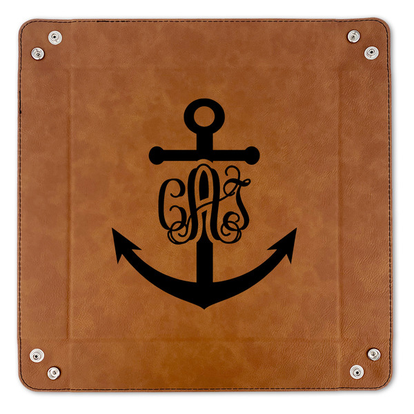 Monogram Anchor 9" x 9" Leatherette Snap Up Tray - APPROVAL (FLAT)