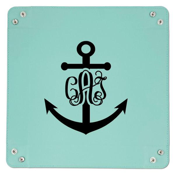 Monogram Anchor 9" x 9" Teal Leatherette Snap Up Tray - APPROVAL