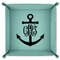 Monogram Anchor 9" x 9" Teal Leatherette Snap Up Tray - FOLDED