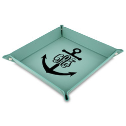 Monogram Anchor 9" x 9" Teal Faux Leather Valet Tray