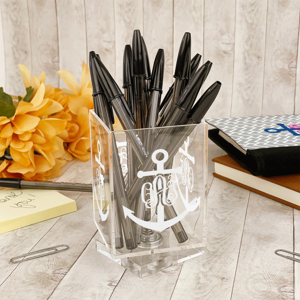 Monogram Anchor Acrylic Pencil Holder - IN CONTEXT