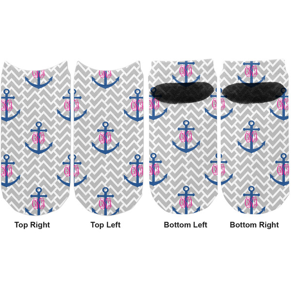 Monogram Anchor Adult Ankle Socks - Double Pair - Front and Back - Apvl