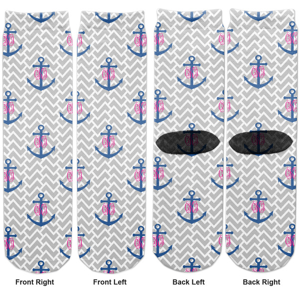 Monogram Anchor Adult Crew Socks - Double Pair - Front and Back - Apvl