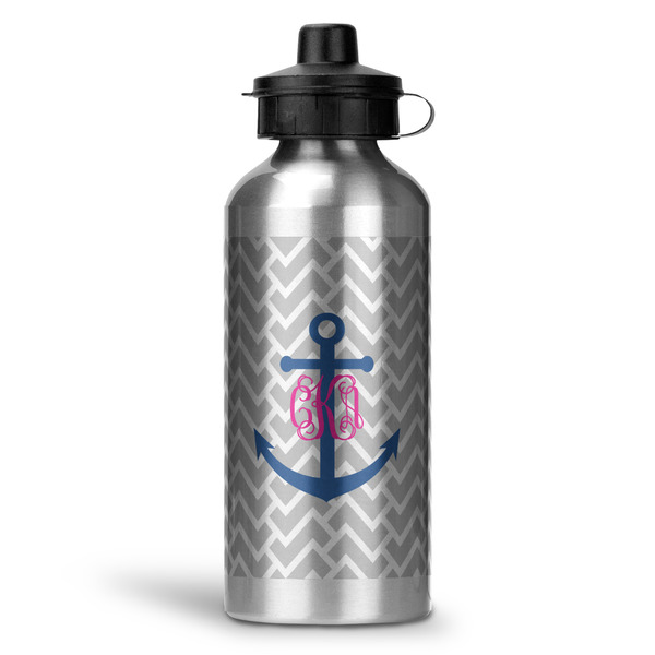 Custom Monogram Anchor Water Bottles - 20 oz - Aluminum