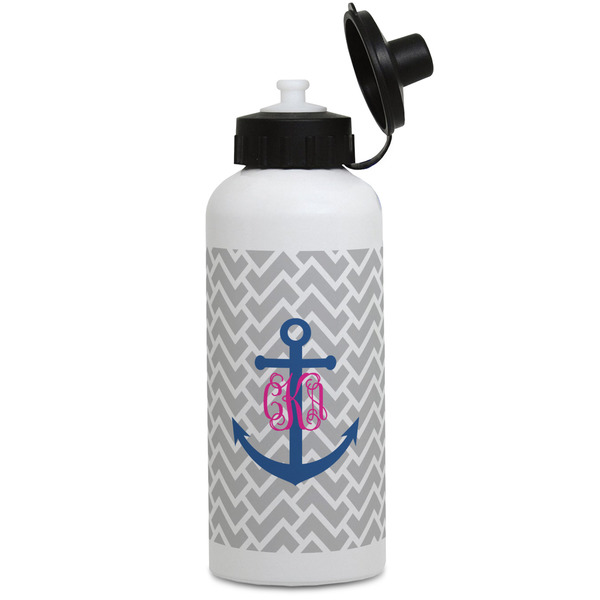 Custom Monogram Anchor Water Bottles - Aluminum - 20 oz - White