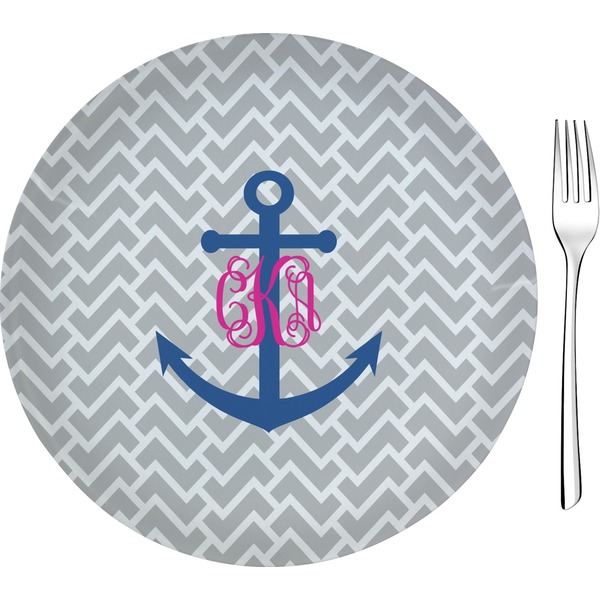 Custom Monogram Anchor Glass Appetizer / Dessert Plate 8"