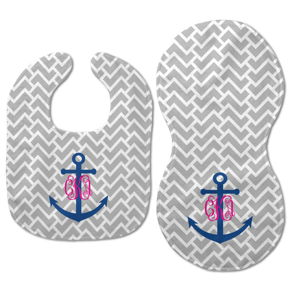 Monogram Anchor Baby Bib & Burp Set - Approval (new bib & burp)
