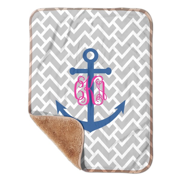 Custom Monogram Anchor Sherpa Baby Blanket - 30" x 40"