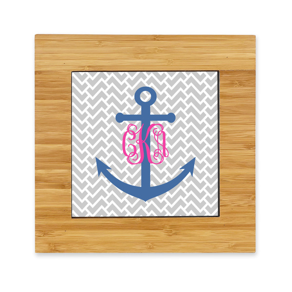 Custom Monogram Anchor Bamboo Trivet with Ceramic Tile Insert