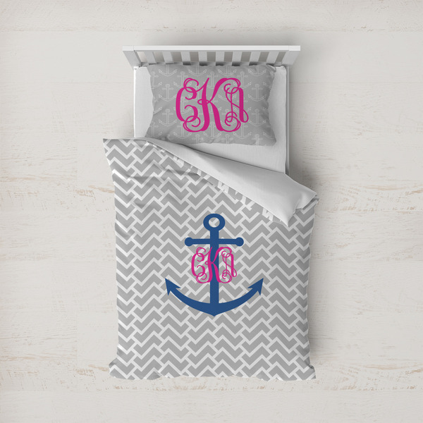 Custom Monogram Anchor Duvet Cover Set - Twin (Personalized)