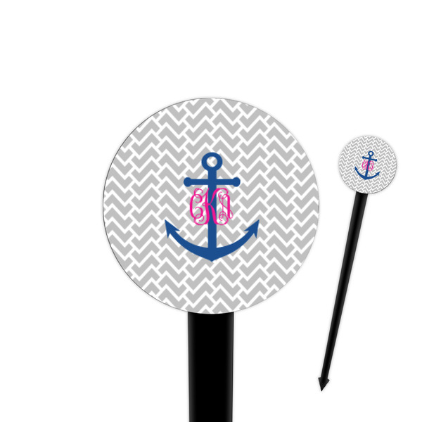 Custom Monogram Anchor 4" Round Plastic Food Picks - Black - Single Sided