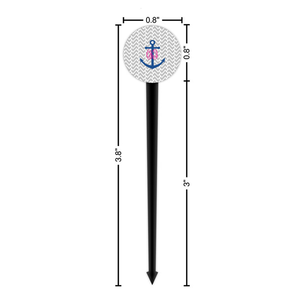 Monogram Anchor Black Plastic 4" Food Pick - Round - Dimensions