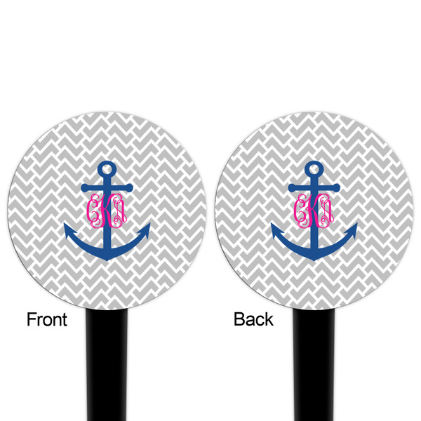 Monogram Anchor Black Plastic 4" Food Pick - Round - Double Sided - Front & Back
