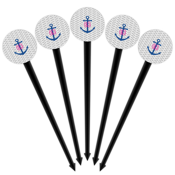 Monogram Anchor Black Plastic 4" Food Pick - Round - Fan View
