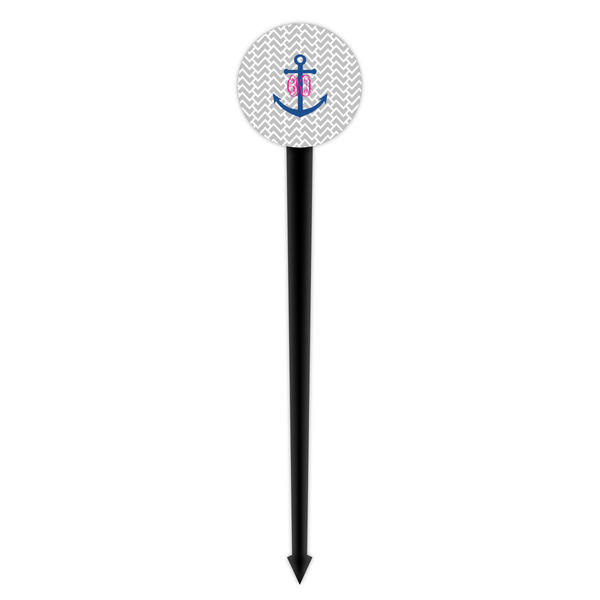 Monogram Anchor Black Plastic 4" Food Pick - Round - Single Pick