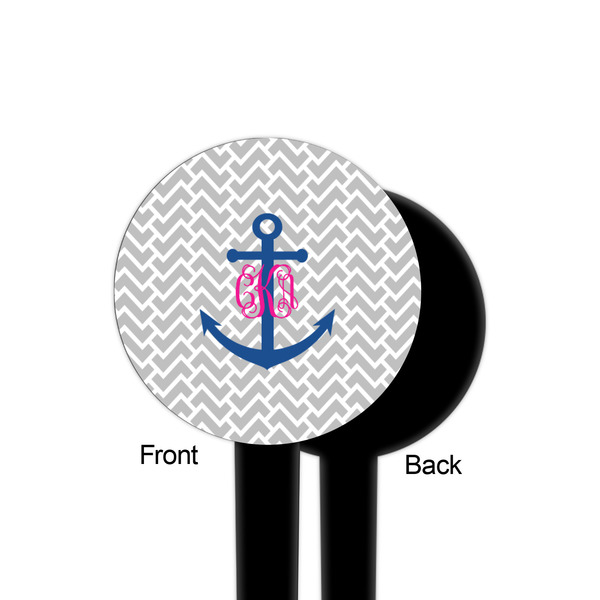 Monogram Anchor Black Plastic 4" Food Pick - Round - Single Sided - Front & Back