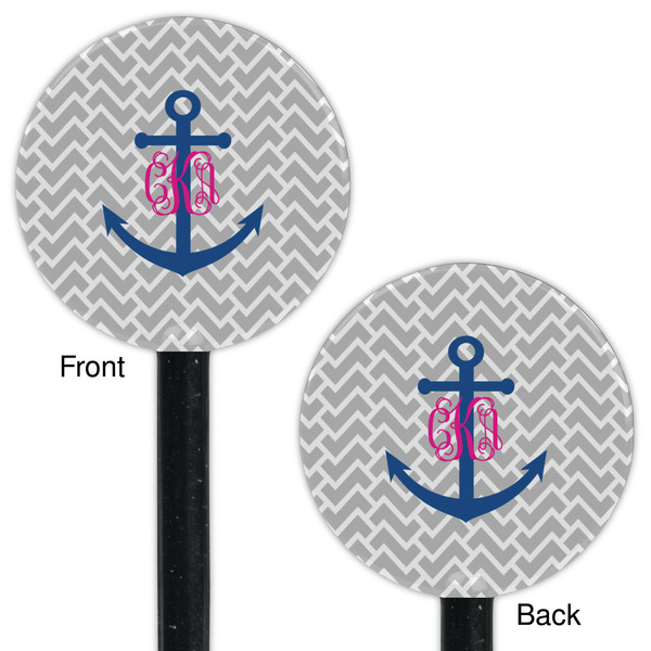 Monogram Anchor Black Plastic 5.5" Stir Stick - Double Sided - Round - Front & Back