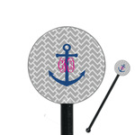 Monogram Anchor 5.5" Round Plastic Stir Sticks - Black - Single Sided