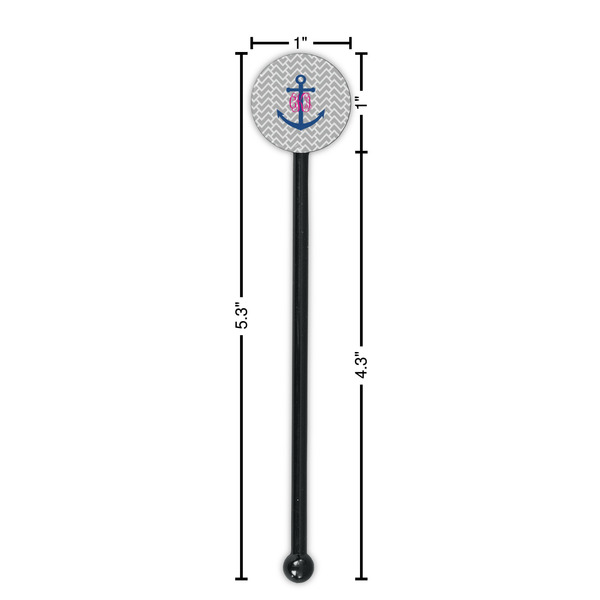 Monogram Anchor Black Plastic 5.5" Stir Stick - Round - Dimensions