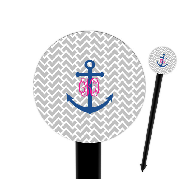Custom Monogram Anchor 6" Round Plastic Food Picks - Black - Single Sided