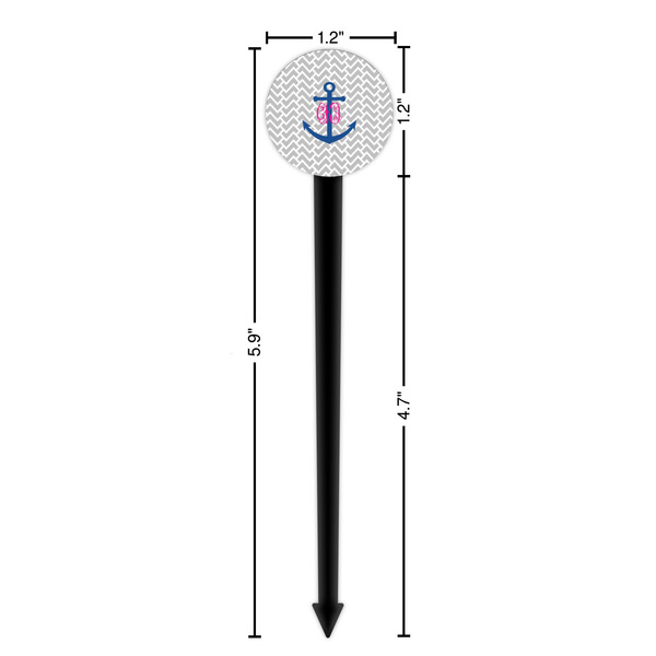Monogram Anchor Black Plastic 6" Food Pick - Round - Dimensions