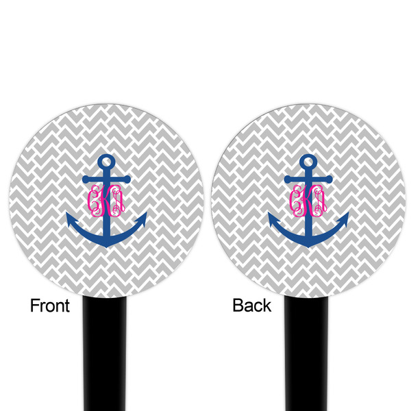 Monogram Anchor Black Plastic 6" Food Pick - Round - Double Sided - Front & Back