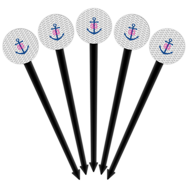Monogram Anchor Black Plastic 6" Food Pick - Round - Fan View
