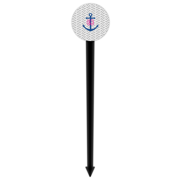 Monogram Anchor Black Plastic 6" Food Pick - Round - Single Pick