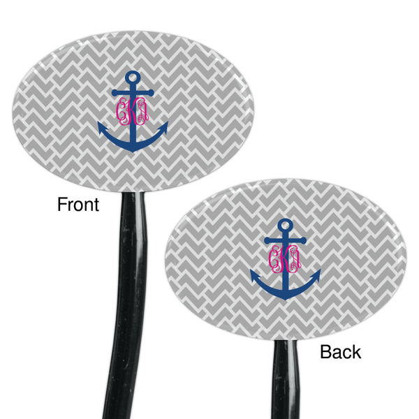 Monogram Anchor Black Plastic 7" Stir Stick - Double Sided - Oval - Front & Back