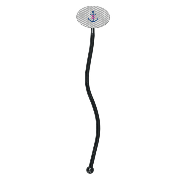 Monogram Anchor Black Plastic 7" Stir Stick - Oval - Single Stick