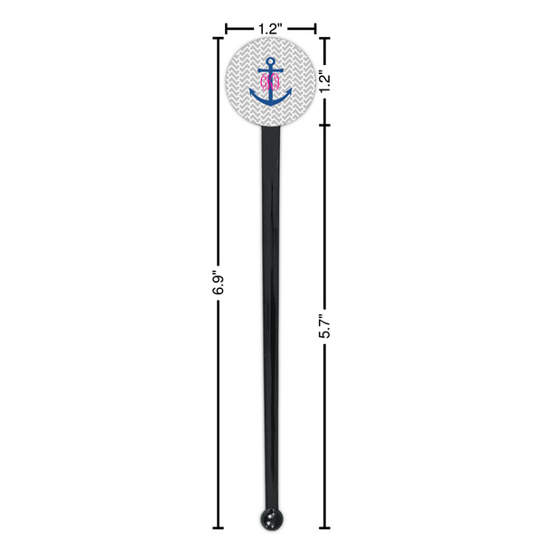 Monogram Anchor Black Plastic 7" Stir Stick - Round - Dimensions