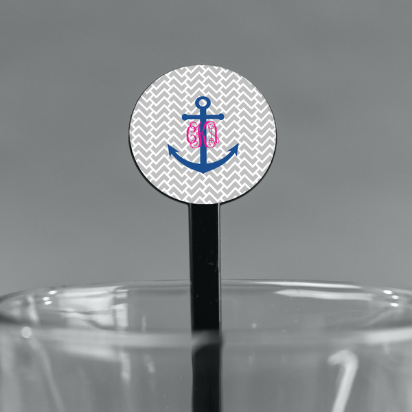 Monogram Anchor Black Plastic 7" Stir Stick - Round - Main