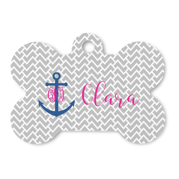 Custom Monogram Anchor Bone Shaped Dog ID Tag