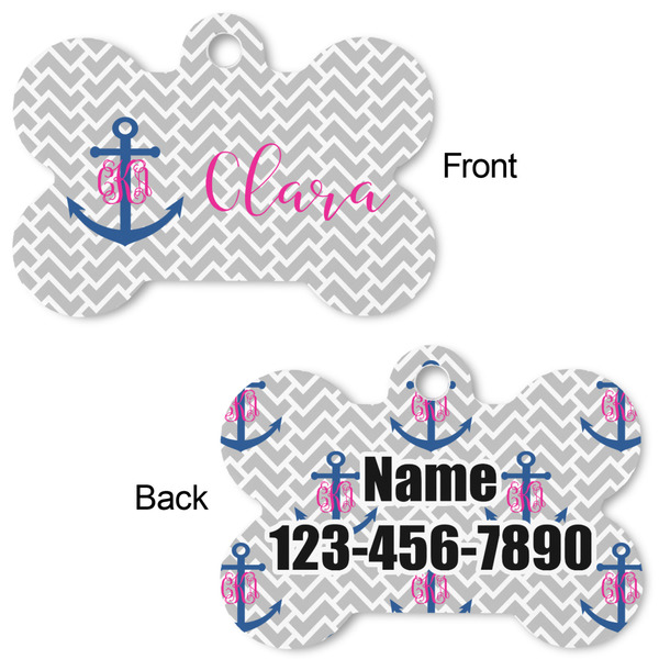 Monogram Anchor Bone Shaped Dog Tag - Front & Back