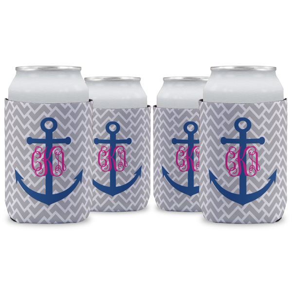 Custom Monogram Anchor Can Cooler (12 oz) - Set of 4
