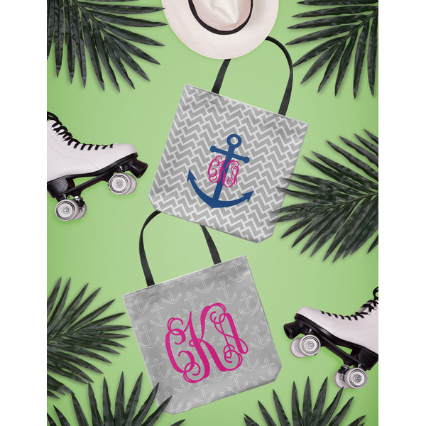 Monogram Anchor Canvas Tote Lifestyle Front and Back- 13x13