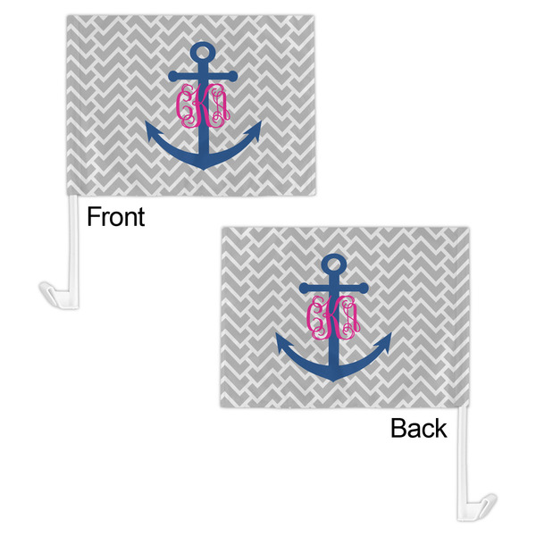 Monogram Anchor Car Flag - 11" x 8" - Front & Back View