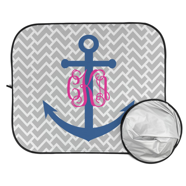 Monogram Anchor Car Sun Shades - FOLDED & UNFOLDED